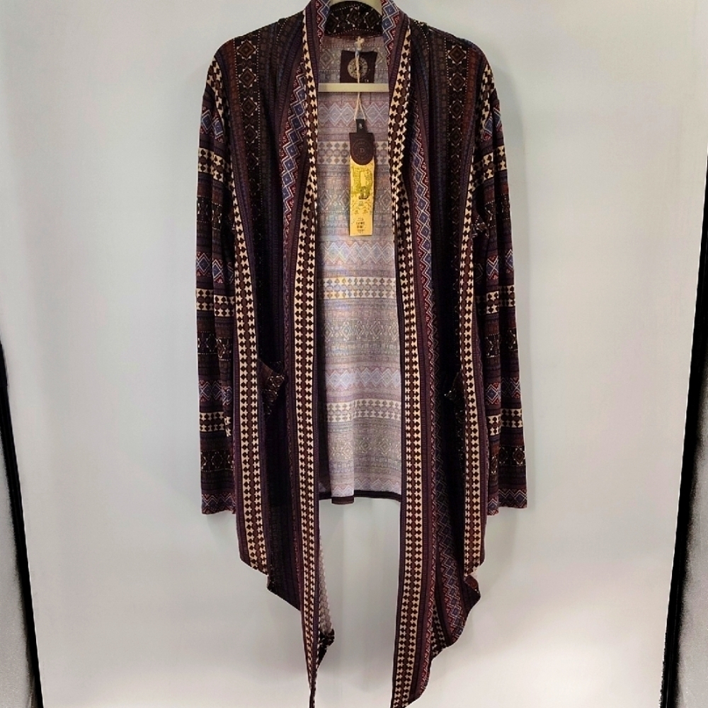 Double D Ranch Open Front Shawl Cardigan Size 1X Multi Autumn Fall Colors